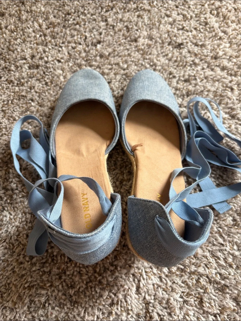 Chambray Blue Espadrille Wedge Sandals with Ankle Wrap
